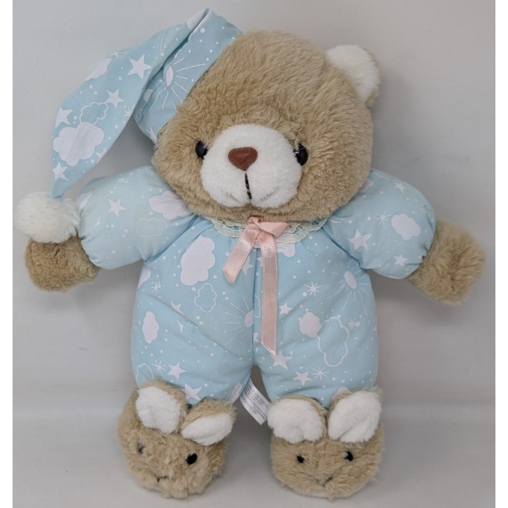 House of Lloyd Snuggles Glow Teddy Bear Plush Blue Clouds Pajama Bunny Slippers